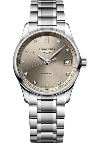 Longines Master Collection Automatic Watch - 34 mm Steel Case - Beige Diamond Dial - Bracelet - L2.357.4.07.6