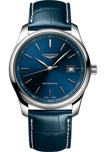 Longines Master Collection Automatic Watch - 40 mm Steel Case - Blue Dial - Blue Alligator Strap - L2.793.4.92.0