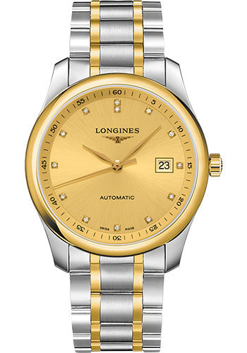 Longines Master Collection Watch - 40 mm Steel And Yellow Gold Cap 200 Case - Gilt Diamond Dial - Bracelet - L2.793.5.37.7