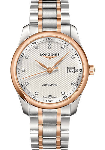 Longines Master Collection Watch - 40 mm Steel And Pink Gold Cap 200 Case - Silver Barleycorn Diamond Dial - Bracelet - L2.793.5.77.7