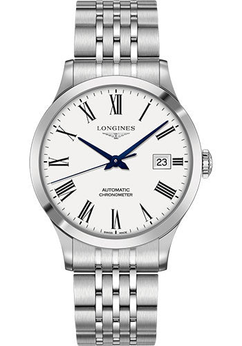 Longines Record collection Watch - 40 mm Steel Case - White Roman Dial - Bracelet - L2.821.4.11.6