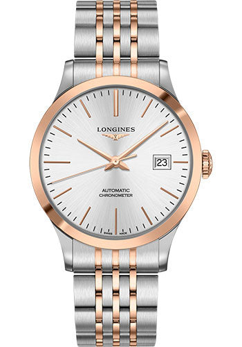 Longines Record collection Watch - 40 mm Steel And 18K Pink Gold Cap 200 Case - Silver Dial - Bracelet - L2.821.5.72.7