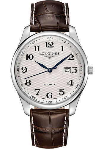 Longines Master Collection Watch - 42 mm Steel Case - Silver Barleycorn Arabic Dial - Brown Alligator Strap - L2.893.4.78.3