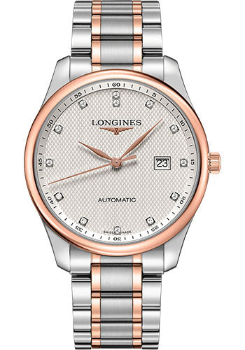 Longines Master Collection Watch - 42 mm Steel And Pink Gold Cap 200 Case - Silver Barleycorn Diamond Dial - Bracelet - L2.893.5.77.7