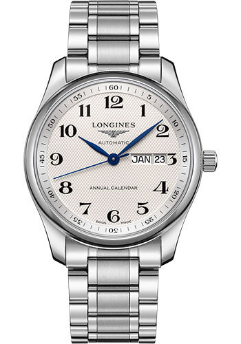 Longines Master Collection Annual Calendar Watch - 40 mm Steel Case - Silver Barleycorn Arabic Dial - Bracelet - L2.910.4.78.6