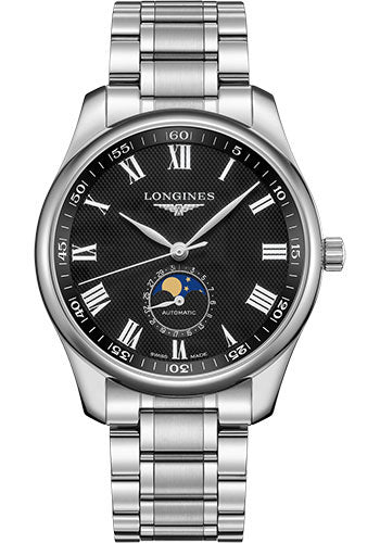 Longines Master Collection Moon Phase Watch - 42 mm Steel Case - Black Barleycorn Roman Dial - Bracelet - L2.919.4.51.6