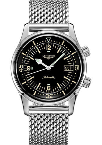 Longines Legend Diver Watch Watch - 42 mm Steel Case - Black Arabic Dial - Bracelet - L3.774.4.50.6