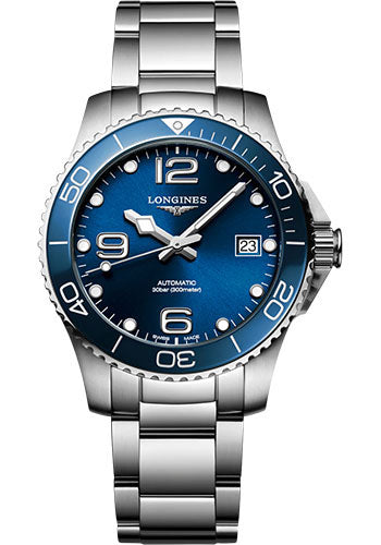 Longines HydroConquest Automatic Watch - 39 mm Steel And Ceramic Case - Blue Arabic Dial - Steel Bracelet - L3.780.4.96.6