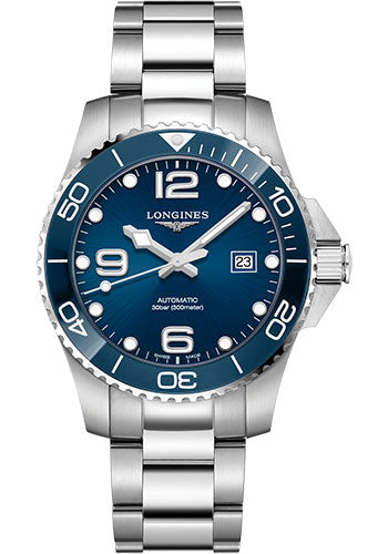 Longines HydroConquest Automatic Watch - 43 mm Steel And Ceramic Case - Blue Arabic Dial - Steel Bracelet - L3.782.4.96.6