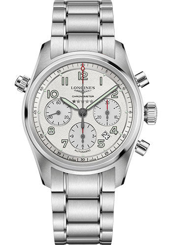 Longines Spirit Chronograph Automatic Watch - 42 mm Steel Case - Silver Arabic Dial - Bracelet - L3.820.4.73.6