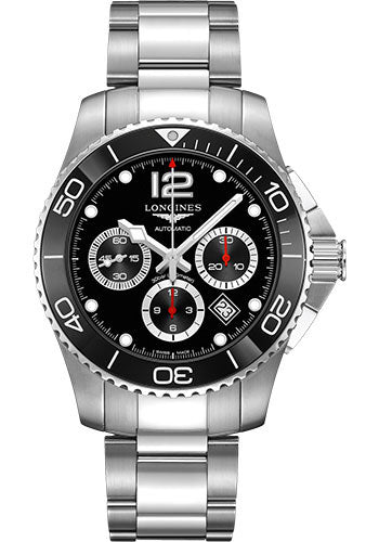 Longines HydroConquest Chronograph Automatic Watch - 43 mm Steel And Ceramic Case - Black Arabic Dial - Steel Bracelet - L3.883.4.56.6