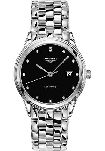 Longines Flagship Watch - 38.5 mm Steel Case - Black Diamond Dial - Bracelet - L4.974.4.57.6