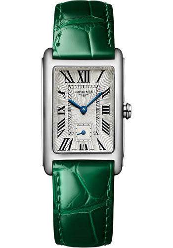 Longines DolceVita Small Seconds Quartz Watch - 23.30 X 37 mm Steel Case - Silver FlinquŽ Roman Dial - Green Strap - L5.512.4.71.A