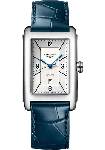 Longines DolceVita Automatic Watch - 27.70 X 43.8 mm Steel Case - Silver Arabic Dial - Blue Strap - L5.757.4.73.9