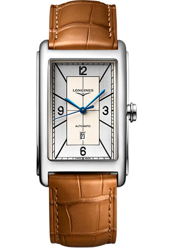 Longines DolceVita Automatic Watch - 28.20 X 47 mm Steel Case - Silver Arabic Dial - Beige Strap - L5.767.4.73.3