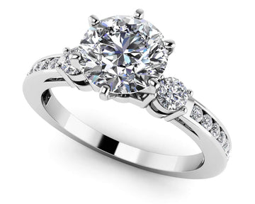 Three Across Plus Side Stone Engagement Ring Diamond  with 1.56 ct. (1.25 ct. center diamond)