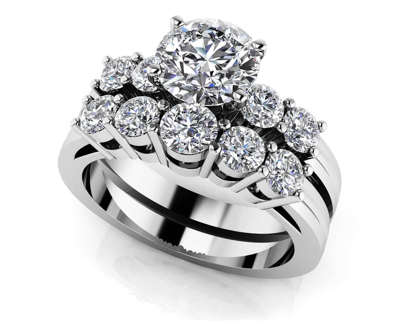 Groove Band Five Across Bridal Set Diamond  with 2.68 ct. (2.00 ct. center diamond)