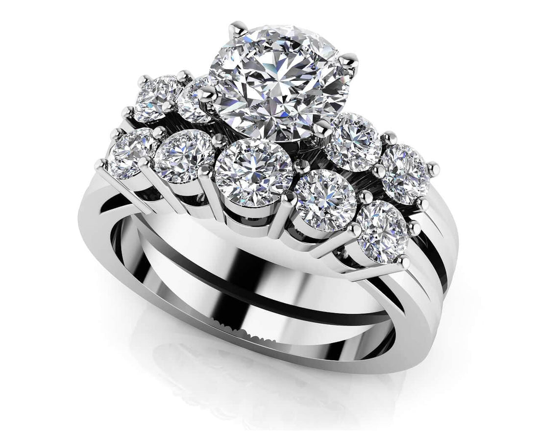 Groove Band Five Across Bridal Set Diamond  with 1.93 ct. (1.25 ct. center diamond)