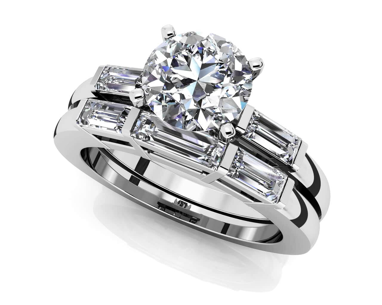 Triple Baguette Bridal Set Diamond  with 1.30 ct. (0.50 ct. center diamond)