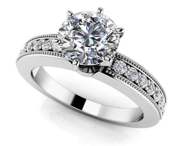 Six Prong Side Channel Engagement Ring Diamond  with 1.13 ct. (1.00 ct. center diamond)