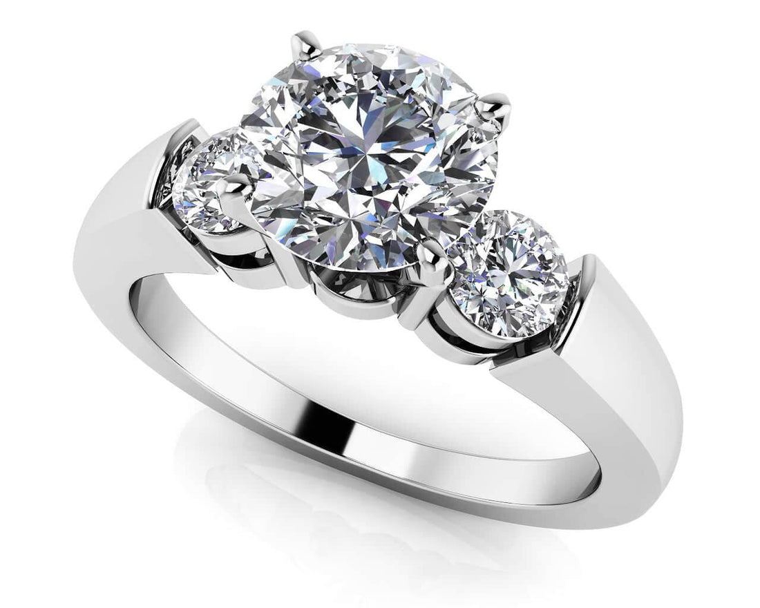 Triple Diamond Engagement Ring Lab-Grown Diamond  with 0.80 ct. (0.50 ct. center diamond)