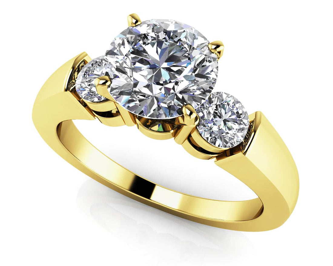 Triple Diamond Engagement Ring Lab-Grown Diamond  with 0.80 ct. (0.50 ct. center diamond)