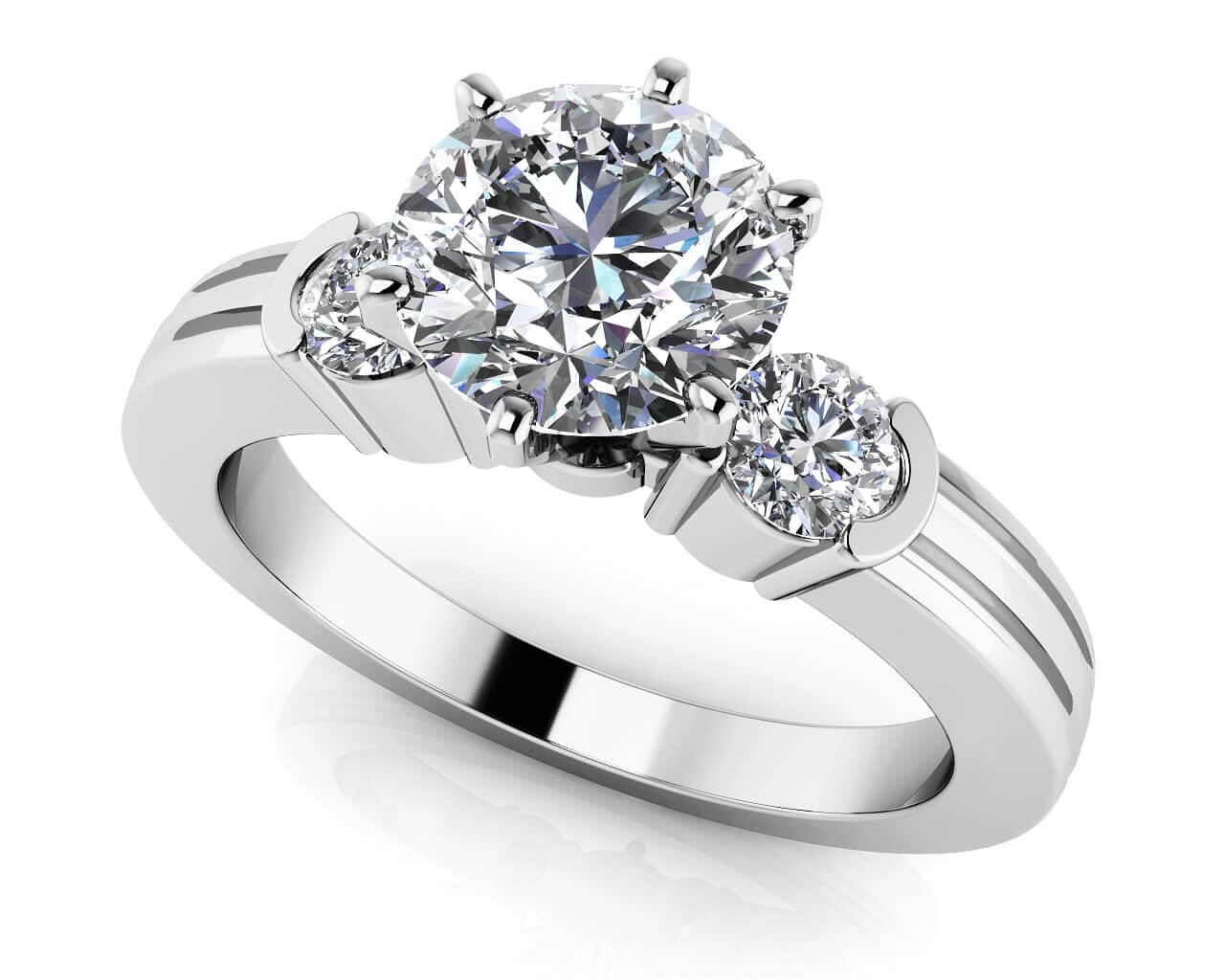 Ridged Diamond Side Accent Solitaire Diamond  with 1.76 ct. (1.50 ct. center diamond)