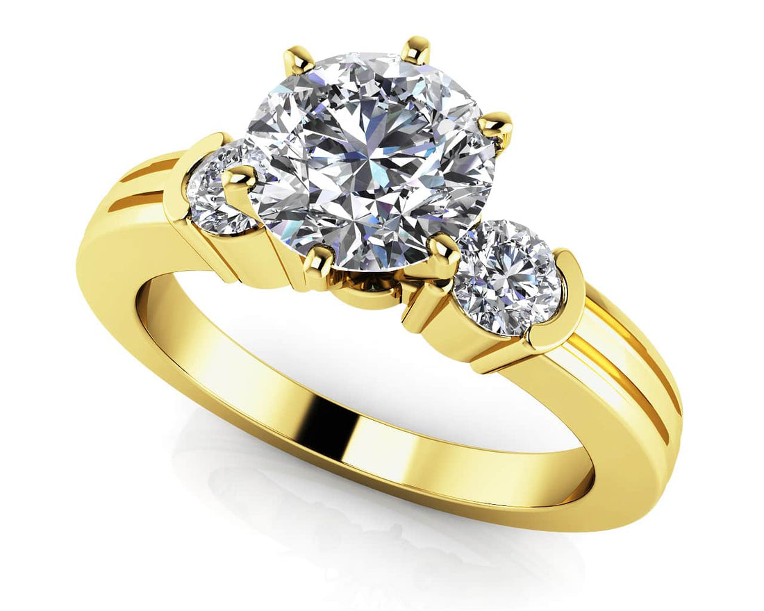 Ridged Diamond Side Accent Solitaire Lab-Grown Diamond  with 0.76 ct. (0.50 ct. center diamond)