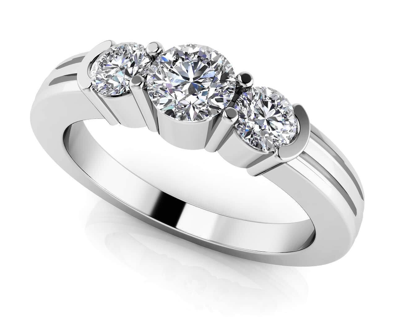 Ridged Band Triple Diamond Ring Lab-Grown Diamond  with 0.51 ct.(finished) 3.2mm, 4mm