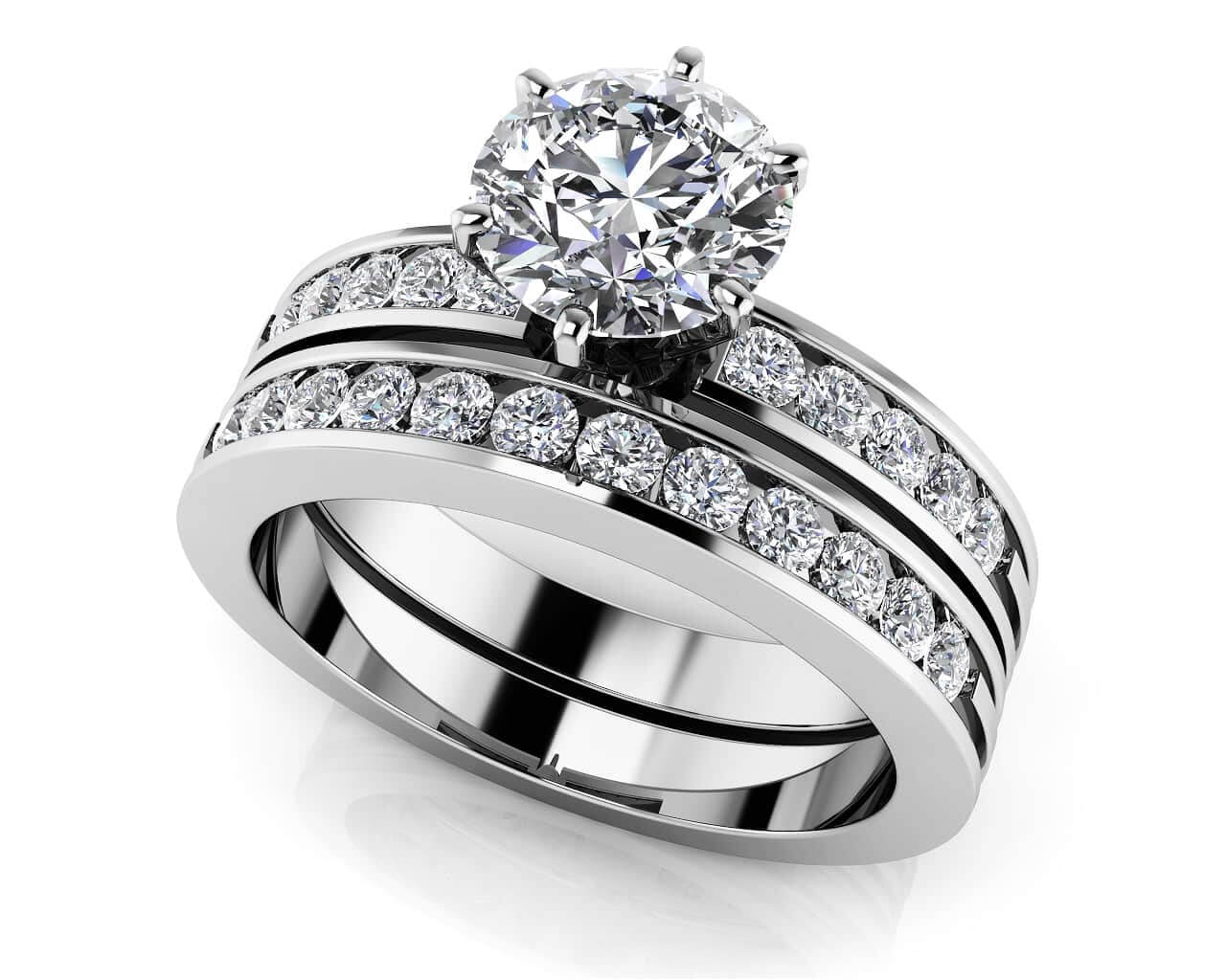 Diamond Band Center Focus Bridal Set Lab-Grown Diamond  with 2.48 ct. (2.00 ct. center diamond)