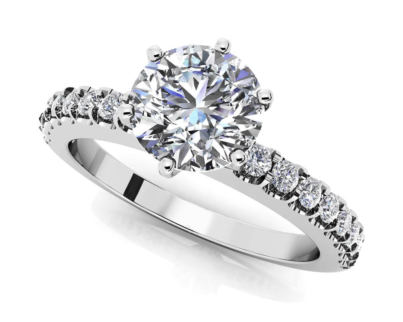 Prong Set Side Diamond Engagement Ring Diamond  with 1.24 ct. (1.00 ct. center diamond)