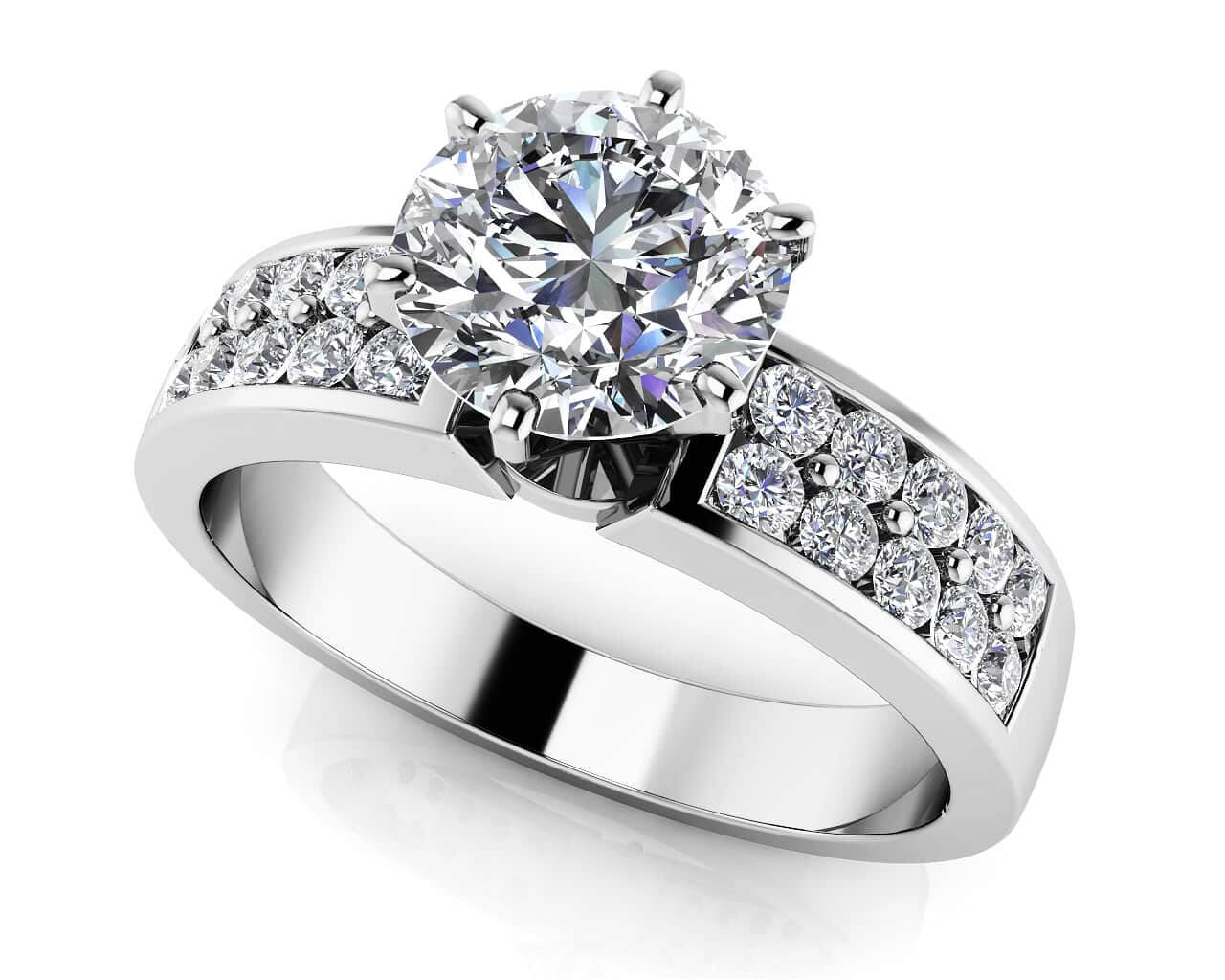 Channel Set 6 Prong Center Stone Engagement Ring Diamond  with 1.38 ct. (1.00 ct. center diamond)