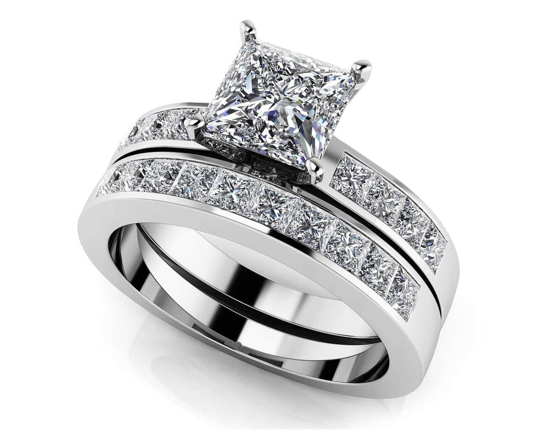 Channel Set Princess Cut Diamond Bridal Set Diamond  with 1.58 ct. (0.50 ct. center diamond)