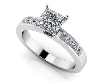 Channel Set Princess Cut Diamond Engagement Ring Lab-Grown Diamond  with 0.98 ct. (0.50 ct. center diamond)