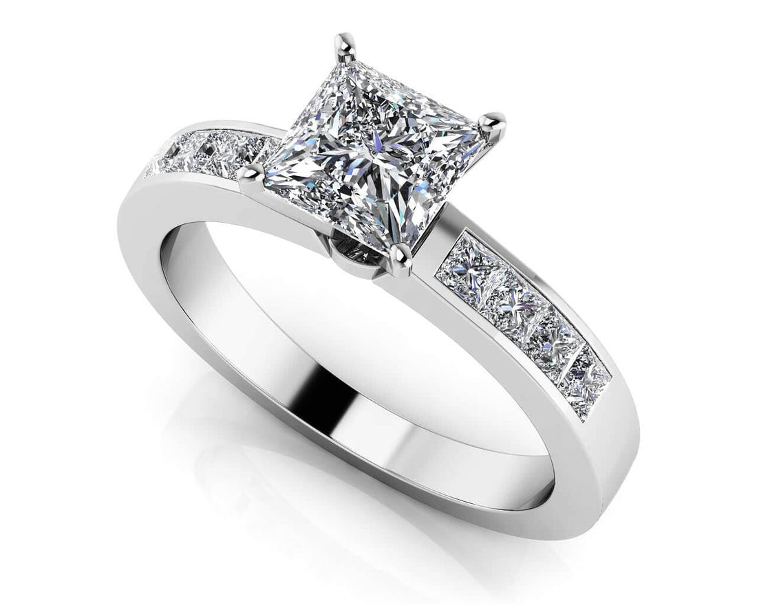 Channel Set Princess Cut Diamond Engagement Ring Diamond  with 1.73 ct. (1.25 ct. center diamond)