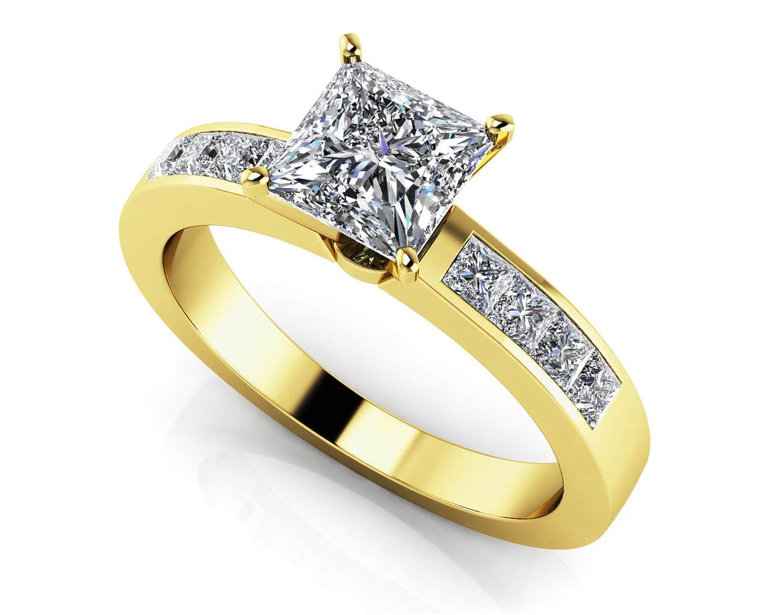 Channel Set Princess Cut Diamond Engagement Ring Diamond  with 1.23 ct. (0.75 ct. center diamond)