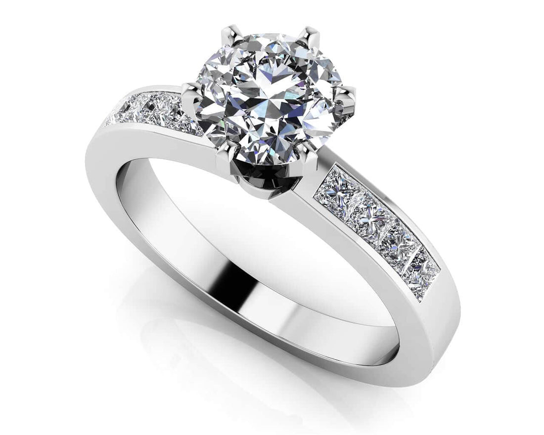 Six Prong Center Stone Engagement Ring Lab-Grown Diamond  with 0.98 ct. (0.50 ct. center diamond)