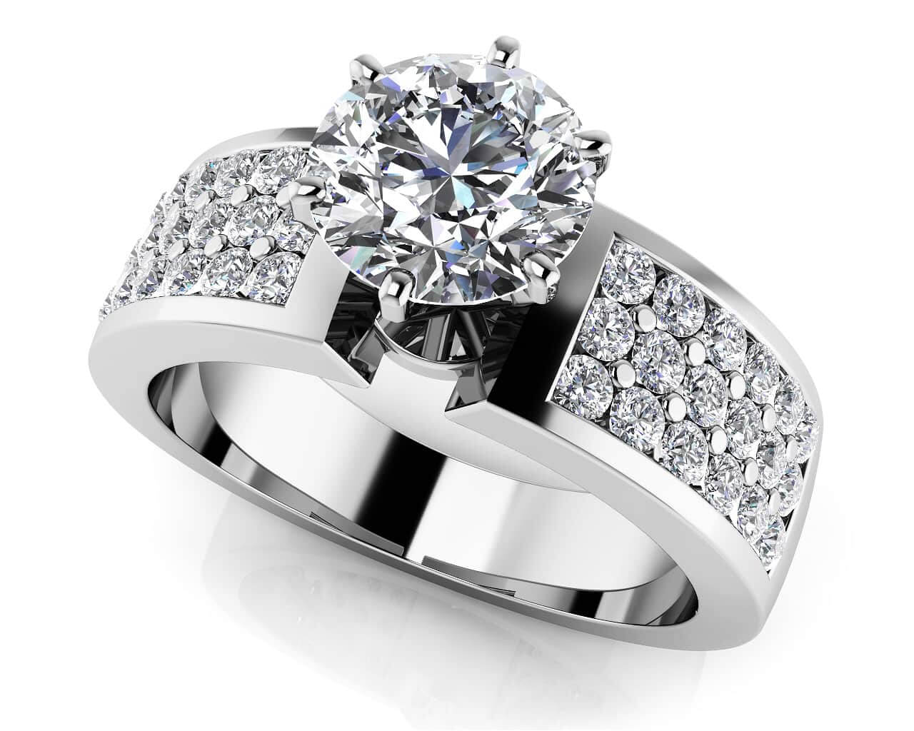 Triple Channel 6 Prong Engagement Ring Lab-Grown Diamond  with 1.54 ct. (1.00 ct. center diamond)