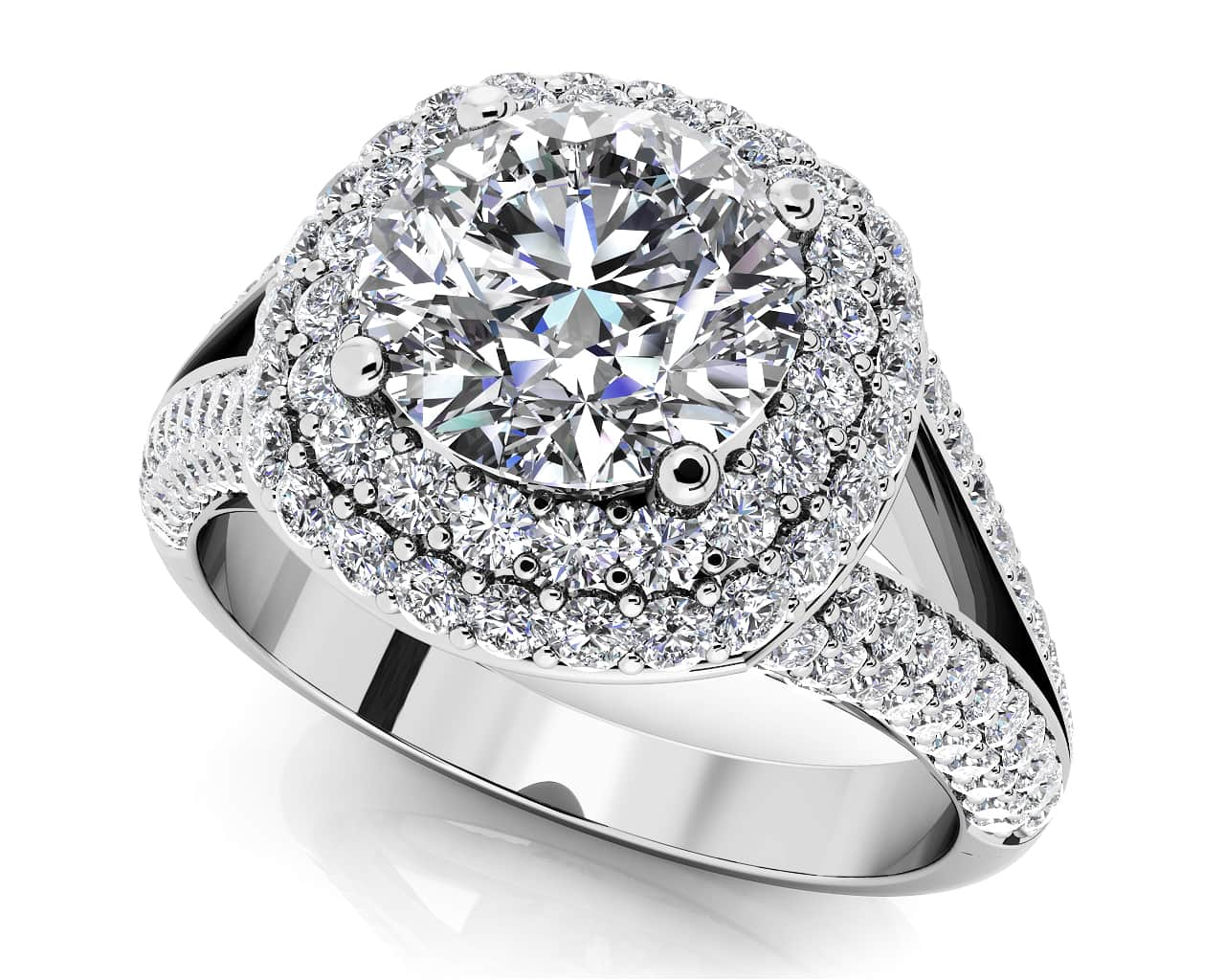 Captivating Double Halo Diamond Engagement Ring Diamond  with 2.12 ct. (1.25 ct. center diamond)