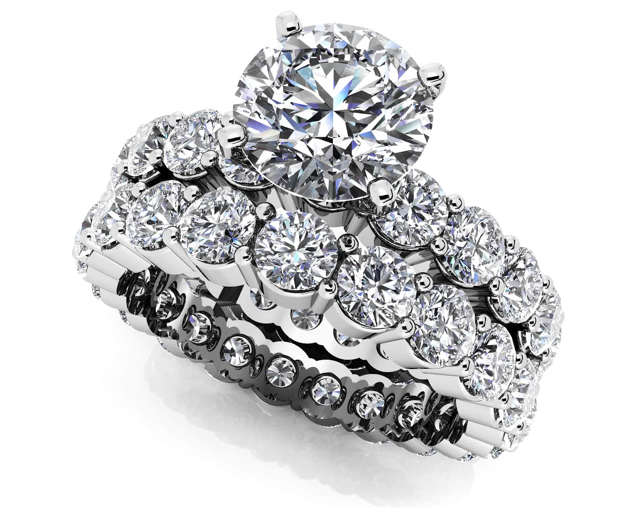 Shared Prong Eternity Style Matching Bridal Set Diamond  with 5.31 ct. (1.00 ct. center diamond)