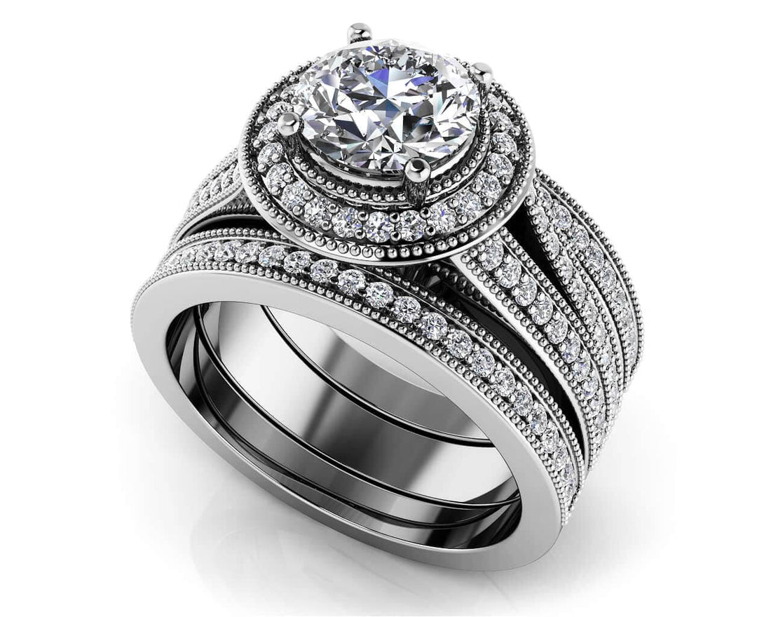 Beauty Double Band Vintage Style Bridal Set Diamond  with 1.86 ct. (1.25 ct. center diamond)