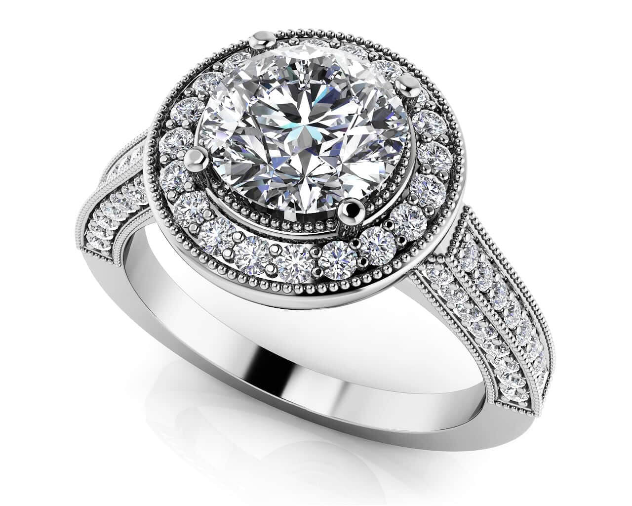 Vintage Glamour Diamond Engagement Ring Diamond  with 0.99 ct. (0.50 ct. center diamond)