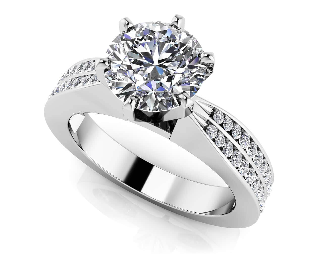 Elegant Six Prong Diamond Engagement Ring Diamond  with 1.23 ct. (0.75 ct. center diamond)