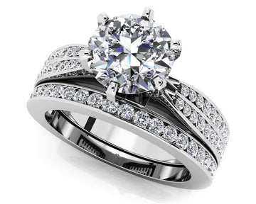 Elegant Six Prong Diamond Bridal Set Lab-Grown Diamond  with 1.28 ct. (0.50 ct. center diamond)