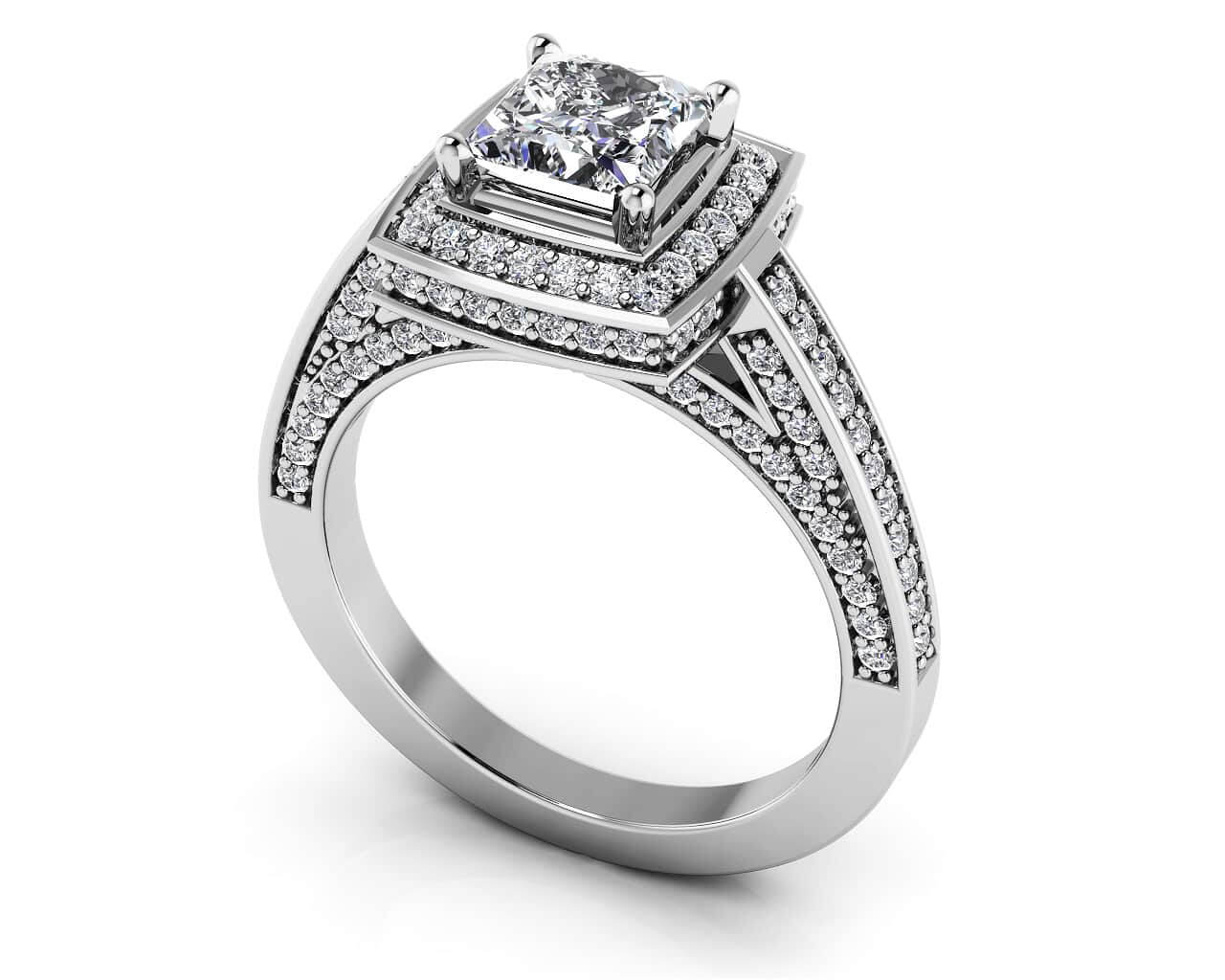 Splendid Princess Cut Engagement Ring Diamond  with 1.18 ct. (0.50 ct. center diamond)