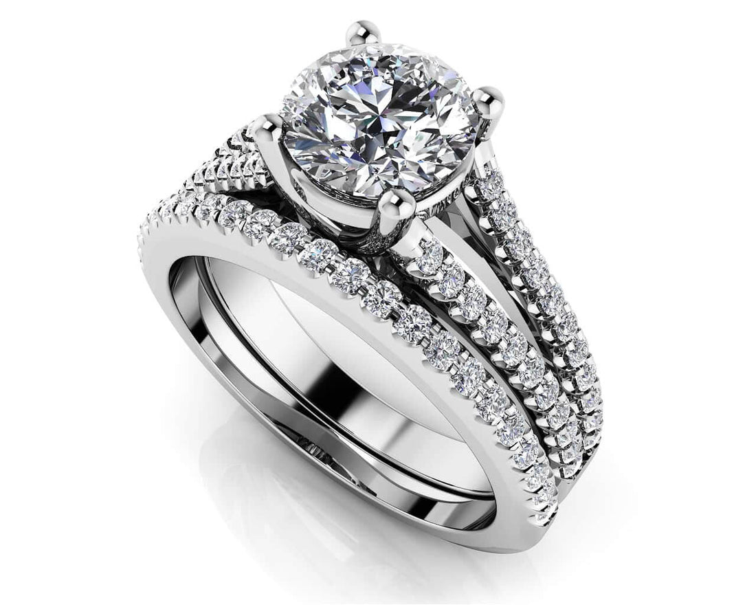 Diamond Lined Split Shank Matching Wedding Set Diamond  with 2.49 ct. (2.00 ct. center diamond)