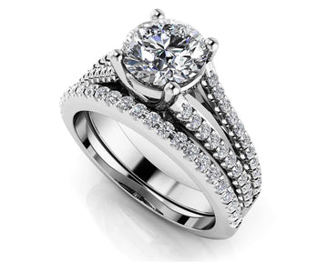 Diamond Lined Split Shank Matching Wedding Set Diamond  with 1.24 ct. (0.75 ct. center diamond)