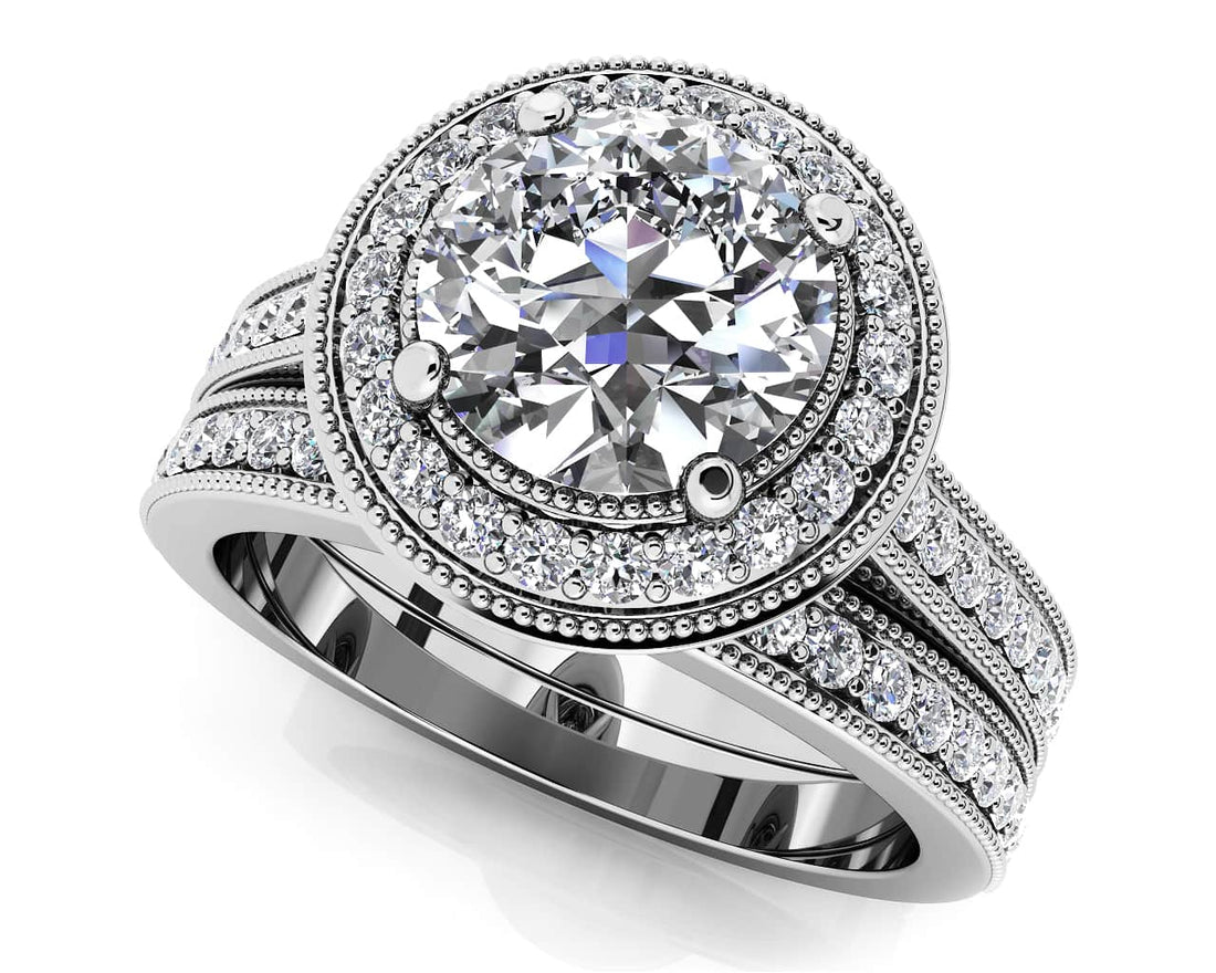 Luxe Diamond Vintage Style Bridal Set Lab-Grown Diamond  with 0.95 ct. (0.50 ct. center diamond)