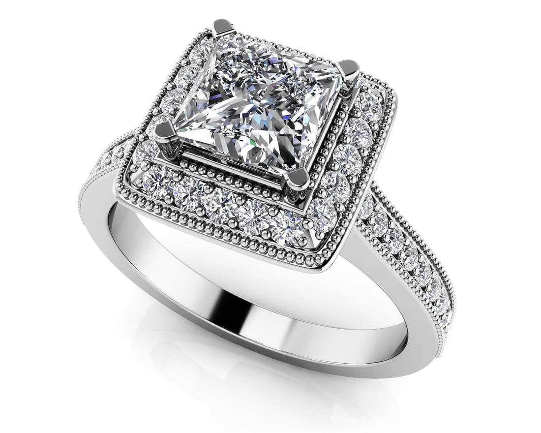 Princess Dream Frame Vintage Style Engagement Ring Diamond  with 1.59 ct. (1.25 ct. center diamond)