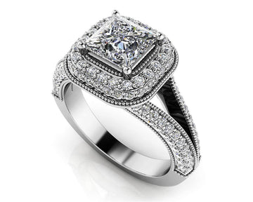 Exquisite Double Halo Engagement Ring Lab-Grown Diamond  with 1.16 ct. (0.50 ct. center diamond)